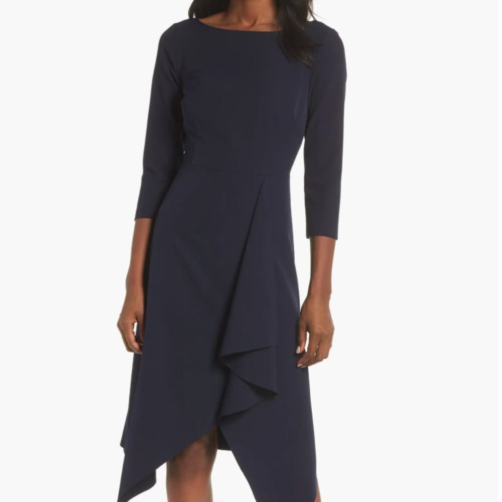 Navy blue boat neck asymmetric handkerchief hem dress Harper rose Nordstrom 0p